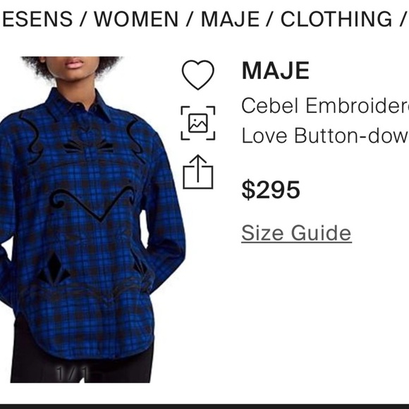 Maje Cebel Embroidered Plaid Love Button-Down Shirt size 1 - Picture 3 of 11